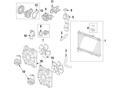 2014 Honda Civic Cooling System, Radiator, Water Pump, Cooling Fan Case, Thermostat Diagram for 19320-RW0-A00