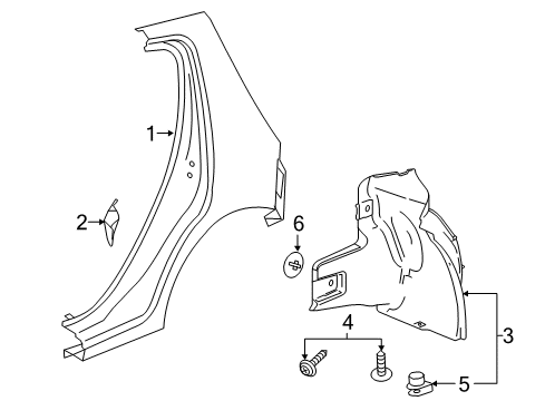 2016 Chevrolet Spark EV Quarter Panel & Components Wheelhouse Liner Diagram for 95025198