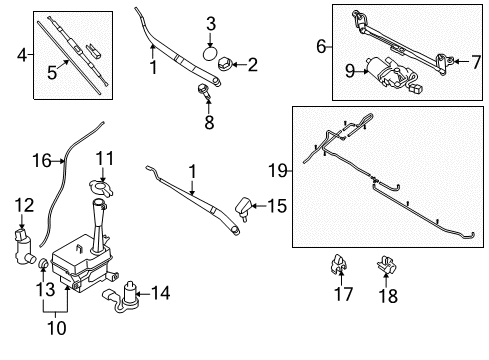 2011 Hyundai Elantra Wiper & Washer Components Windshield Washer Reservoir Assembly Diagram for 98620-2L200