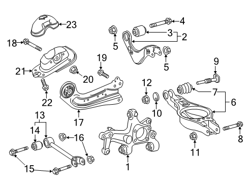 2019 Toyota Prius Rear Suspension Components, Lower Control Arm, Upper Control Arm, Stabilizer Bar Knuckle Diagram for 42304-47060