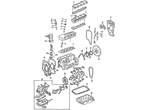 1996 Buick Skylark Engine Parts, Mounts, Cylinder Head & Valves, Camshaft & Timing, Intake Camshaft, Exhaust Camshaft, Oil Pan, Oil Pump, Balance Shafts, Crankshaft & Bearings, Pistons, Rings & Bearings Gasket Kit, Service Engine Install Diagram for 12360463