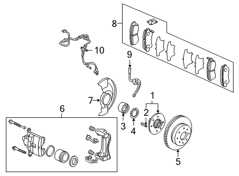 2005 Honda Accord Anti-Lock Brakes Caliper Sub-Assembly, Right Front Diagram for 45018-SDC-A01