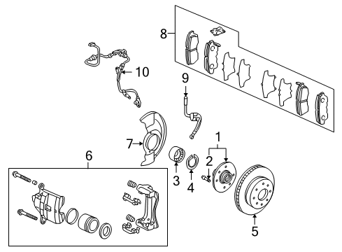 2005 Honda Accord Anti-Lock Brakes Caliper Sub-Assembly, Left Front Diagram for 45019-SDA-A02