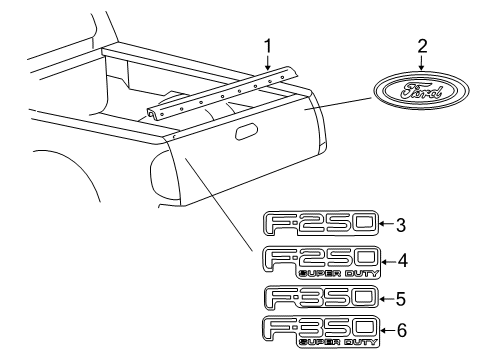 2005 Ford F-250 Super Duty Exterior Trim - Pick Up Box Nameplate Diagram for 5C3Z-9942528-DA
