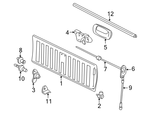 2003 GMC Sierra 1500 Tail Gate Handle Asm-Pick Up Box End Gate Latch *Black Diagram for 15188001