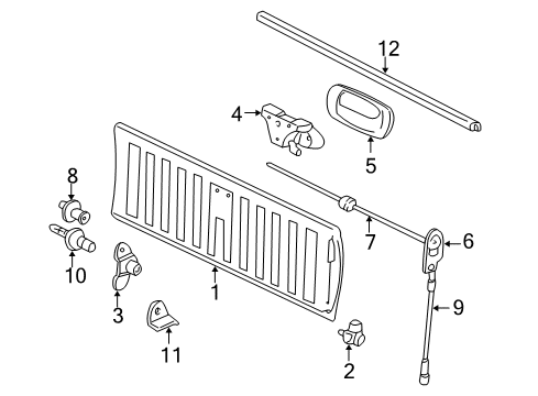 2003 GMC Sierra 1500 Tail Gate Handle Asm-Pick Up Box End Gate Latch *Red Diagram for 15188002