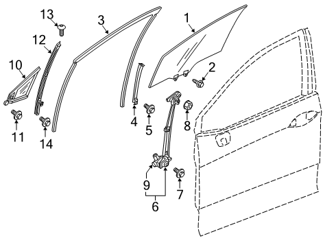 2021 Honda Clarity Front Door Glass & Hardware Runchannel, Left Front Diagram for 72275-TRT-A01