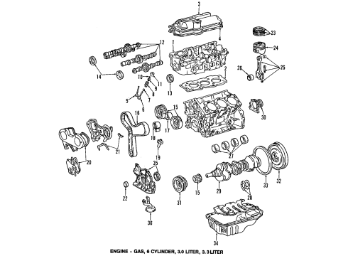 2005 Toyota Camry Engine Parts, Mounts, Cylinder Head & Valves, Camshaft & Timing, Oil Cooler, Oil Pan, Oil Pump, Balance Shafts, Crankshaft & Bearings, Pistons, Rings & Bearings Front Insulator Diagram for 12360-0A100