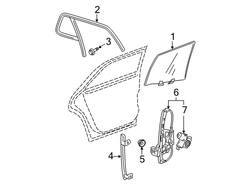 2008 Cadillac DTS Rear Door - Glass & Hardware Door Glass Diagram for 15829154