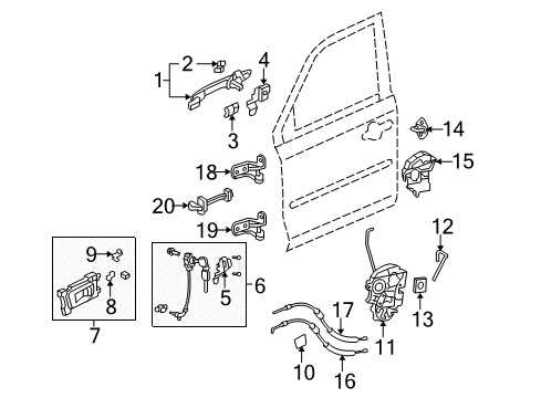 2011 Honda Pilot Front Door Cylinder, Driver Side Door Diagram for 72185-SZA-A01