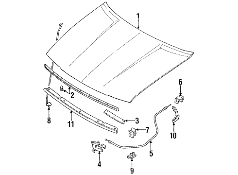 1989 Toyota Corolla Hood & Components Support Rod Diagram for 53451-12101