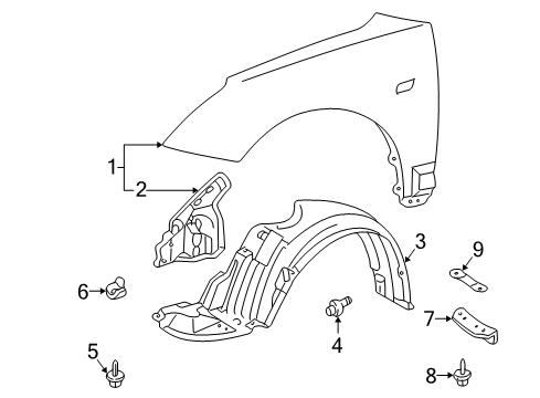 2005 Toyota Celica Fender & Components Fender Diagram for 53801-2B470