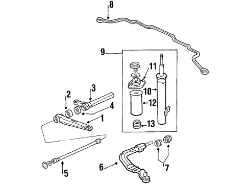 1986 Acura Integra Front Suspension Components, Lower Control Arm, Stabilizer Bar Shock Absorber Assembly, Left Front Diagram for 51602-SE7-A02