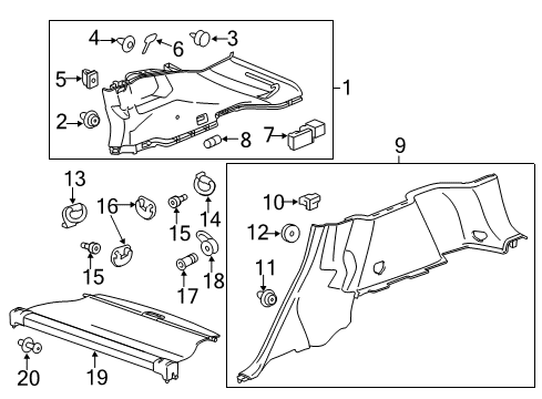 2015 Cadillac SRX Interior Trim - Quarter Panels Luggage Cover Retainer Diagram for 11571253