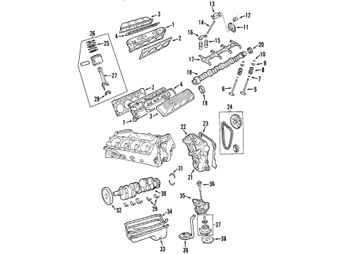 1999 Dodge Durango Engine Parts, Mounts, Cylinder Head & Valves, Camshaft & Timing, Oil Pan, Oil Pump, Crankshaft & Bearings, Pistons, Rings & Bearings Valve-Exhaust Diagram for 53006724