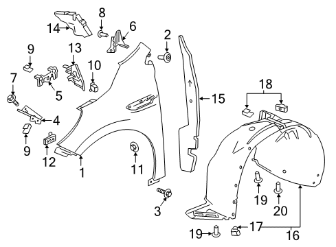 2018 Buick Enclave Fender & Components Fender Mounting Bracket Diagram for 23433526