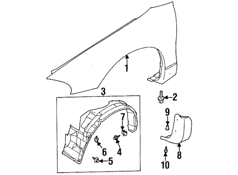 1996 Dodge Avenger Fender & Components Shield Diagram for MR162884
