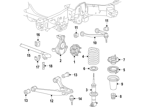 2018 GMC Yukon Front Suspension Components, Lower Control Arm, Upper Control Arm, Stabilizer Bar Stabilizer Link Diagram for 23237268