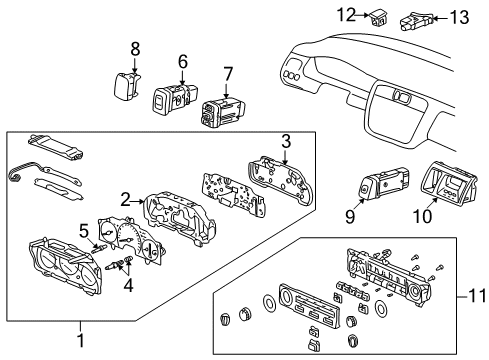 1999 Honda Accord Cluster & Switches, Instrument Panel Meter Assembly, Combination Diagram for 78100-S80-A12