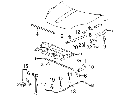 2007 Saturn Outlook Hood & Components Lock Support Diagram for 25881834