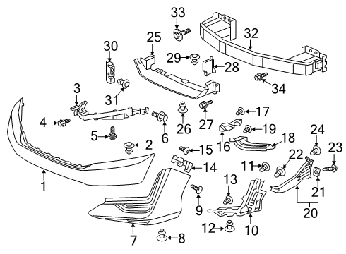 2018 Honda Clarity Front Bumper Bolt, Bumper Diagram for 90144-TL0-G00