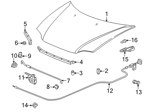 1998 Honda CR-V Hood & Components Lock Assembly, Hood Diagram for 74120-S10-A02