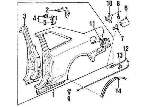 2000 Honda Prelude Quarter Panel & Components, Exterior Trim Cable, Fuel Lid Opener Diagram for 74411-S30-A00