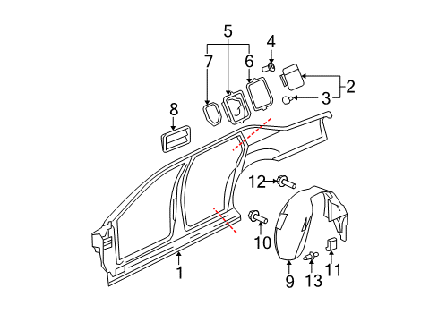 2006 Cadillac DTS Quarter Panel & Components Wheelhouse Liner Diagram for 25890533