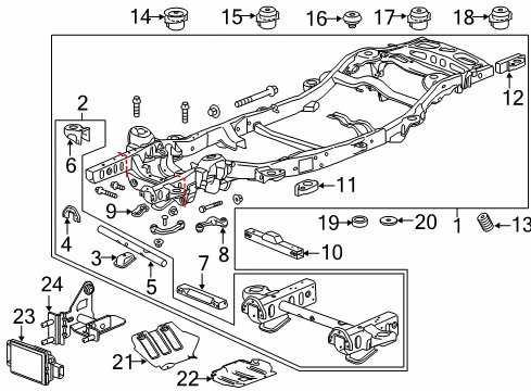 2016 GMC Yukon Frame & Components Radiator Support Stopper Diagram for 22806716