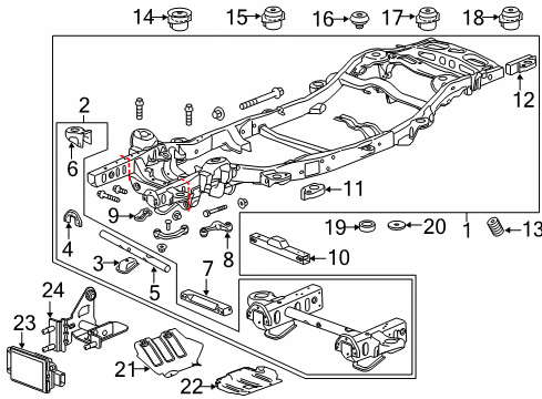 2016 GMC Yukon Frame & Components Transmission Crossmember Diagram for 23208304