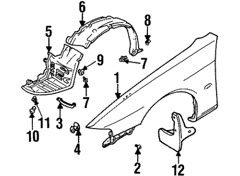 1995 Nissan 240SX Fender & Components Protector-Front Fender, Front LH Diagram for 63845-69F00