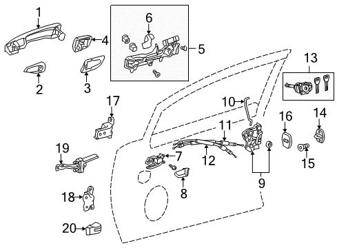 2011 Lexus HS250h Front Door Door Lock Cylinder & Key Set, Left Diagram for 69052-75010