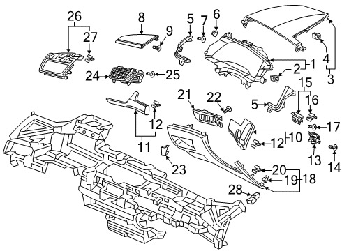 2020 Honda Clarity Cluster & Switches, Instrument Panel Outlet, L *NH900L* Diagram for 77630-TRT-003ZA