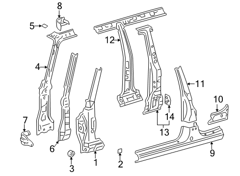 1997 Toyota RAV4 Center Pillar, Hinge Pillar, Rocker Panel Pillar Reinforcement Diagram for 61109-42011