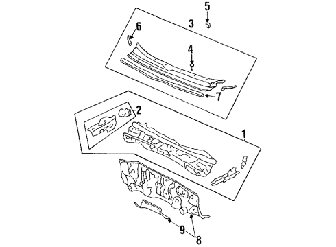 1995 Honda Accord Cowl Member Set, Passenger Side Dashboard (Upper) Diagram for 04612-SV4-V80ZZ