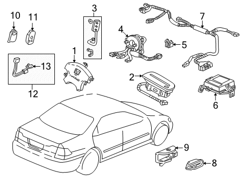 2001 Honda Accord Air Bag Components Sensor Assy., Side Impact Diagram for 77970-S82-A12