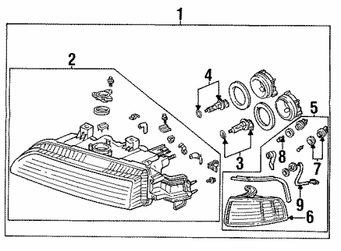 1994 Acura Legend Headlamps Headlight Diagram for 33151-SP1-A03