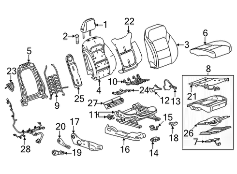 2022 Chevrolet Bolt EUV Passenger Seat Components Adjust Handle Cap Diagram for 23307640