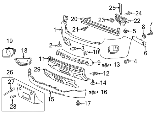 2019 GMC Canyon Front Bumper Sunshade Nut Diagram for 11611806