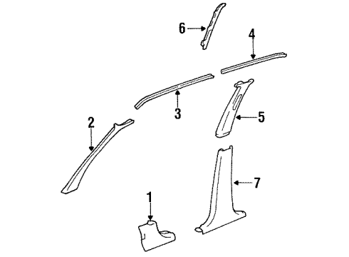 1993 Toyota Tercel Interior Trim - Pillars, Rocker & Floor Garnish, Center Pillar, Upper RH Diagram for 62411-16180-W4