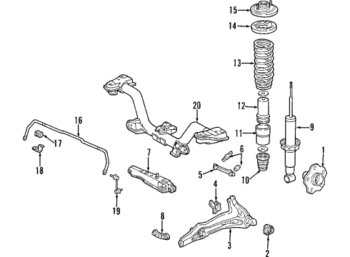 2000 Honda CR-V Rear Suspension Components, Lower Control Arm, Upper Control Arm, Stabilizer Bar Hub Assembly, Rear Diagram for 42210-S10-A00