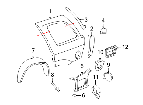 2005 Buick Rainier Quarter Panel & Components Quarter Panel Diagram for 15077883