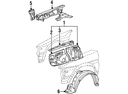 1987 Toyota Tercel Structural Components & Rails Liner, Front Fender, LH Diagram for 53876-16030
