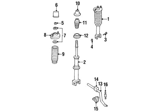 1996 Dodge Stratus Rear Suspension Components, Struts & Components, Upper Control Arm, Stabilizer Bar Suspension Jounce Bumper Diagram for 4616701