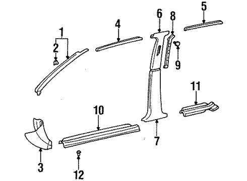 1995 Toyota Tercel Interior Trim - Pillars, Rocker & Floor Garnish, Front Pillar, RH Diagram for 62210-16010-E0