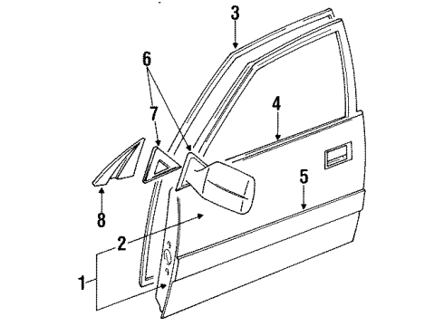 1992 Toyota Land Cruiser Front Door Passenger Side Mirror Assembly Outside Rear View Diagram for 87910-60180-03