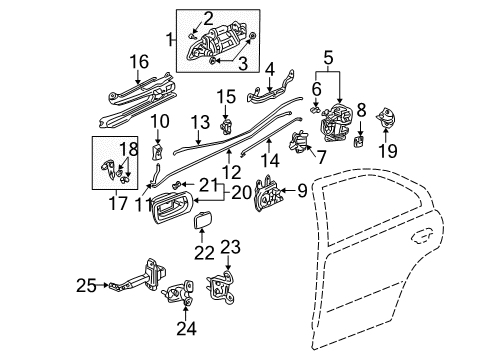 2001 Honda Civic Rear Door Handle Assembly, Left Rear Door (Outer) (Vintage Plum Pearl) Diagram for 72680-S5D-A11ZF