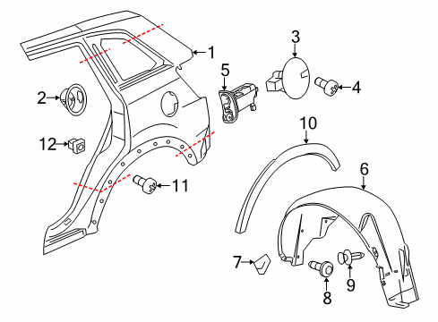 2013 Chevrolet Captiva Sport Quarter Panel & Components, Exterior Trim Wheelhouse Liner Diagram for 22890044