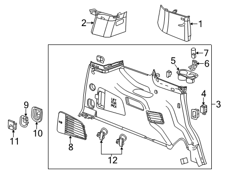 2019 Cadillac Escalade Interior Trim - Quarter Panels Upper Pillar Trim Diagram for 23229803