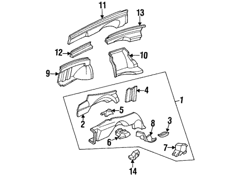 1990 Honda Accord Structural Components & Rails Wheelhouse, L. FR. Diagram for 60711-SM4-300ZZ